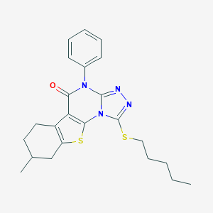 molecular formula C23H26N4OS2 B431123 8-methyl-1-(pentylsulfanyl)-4-phenyl-6,7,8,9-tetrahydro[1]benzothieno[3,2-e][1,2,4]triazolo[4,3-a]pyrimidin-5(4H)-one 