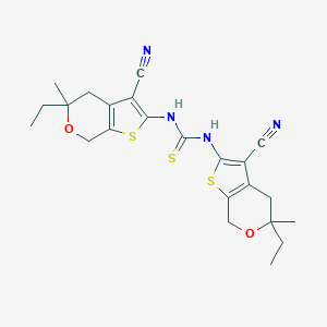 molecular formula C23H26N4O2S3 B431126 N,N'-bis(3-cyano-5-ethyl-5-methyl-4,7-dihydro-5H-thieno[2,3-c]pyran-2-yl)thiourea 