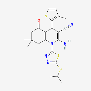 molecular formula C22H25N5OS3 B4311301 2-amino-1-[5-(isopropylsulfanyl)-1,3,4-thiadiazol-2-yl]-7,7-dimethyl-4-(3-methyl-2-thienyl)-5-oxo-1,4,5,6,7,8-hexahydro-3-quinolinecarbonitrile 