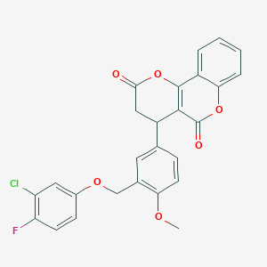 molecular formula C26H18ClFO6 B4311322 4-{3-[(3-CHLORO-4-FLUOROPHENOXY)METHYL]-4-METHOXYPHENYL}-2H,3H,4H,5H-PYRANO[3,2-C]CHROMENE-2,5-DIONE 