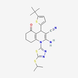 2-Amino-4-(5-tert-butylthiophen-2-yl)-5-oxo-1-[5-(propan-2-ylsulfanyl)-1,3,4-thiadiazol-2-yl]-1,4,5,6,7,8-hexahydroquinoline-3-carbonitrile