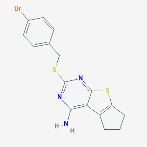 molecular formula C16H14BrN3S2 B431139 2-[(4-bromobenzyl)sulfanyl]-6,7-dihydro-5H-cyclopenta[4,5]thieno[2,3-d]pyrimidin-4-ylamine 