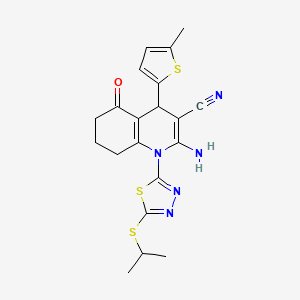 2-Amino-4-(5-methylthiophen-2-yl)-5-oxo-1-[5-(propan-2-ylsulfanyl)-1,3,4-thiadiazol-2-yl]-1,4,5,6,7,8-hexahydroquinoline-3-carbonitrile