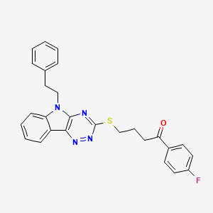 molecular formula C27H23FN4OS B4311407 1-(4-fluorophenyl)-4-{[5-(2-phenylethyl)-5H-[1,2,4]triazino[5,6-b]indol-3-yl]sulfanyl}butan-1-one 