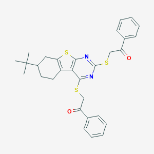 molecular formula C30H30N2O2S3 B431144 2-({7-Tert-butyl-2-[(2-oxo-2-phenylethyl)sulfanyl]-5,6,7,8-tetrahydro[1]benzothieno[2,3-d]pyrimidin-4-yl}sulfanyl)-1-phenylethanone 