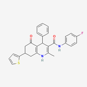 molecular formula C27H23FN2O2S B4311441 N-(4-FLUOROPHENYL)-2-METHYL-5-OXO-4-PHENYL-7-(2-THIENYL)-1,4,5,6,7,8-HEXAHYDRO-3-QUINOLINECARBOXAMIDE 