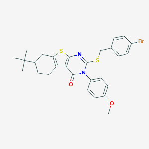 molecular formula C28H29BrN2O2S2 B431148 2-[(4-bromobenzyl)sulfanyl]-7-tert-butyl-3-(4-methoxyphenyl)-5,6,7,8-tetrahydro[1]benzothieno[2,3-d]pyrimidin-4(3H)-one 