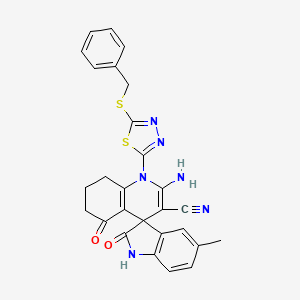 2'-amino-1'-[5-(benzylthio)-1,3,4-thiadiazol-2-yl]-5-methyl-2,5'-dioxo-1,2,5',6',7',8'-hexahydro-1'H-spiro[indole-3,4'-quinoline]-3'-carbonitrile