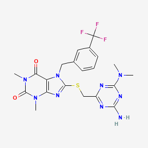 molecular formula C21H22F3N9O2S B4311594 8-({[4-amino-6-(dimethylamino)-1,3,5-triazin-2-yl]methyl}sulfanyl)-1,3-dimethyl-7-[3-(trifluoromethyl)benzyl]-3,7-dihydro-1H-purine-2,6-dione 