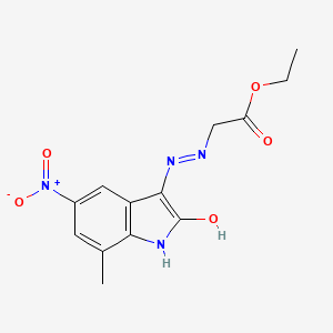 molecular formula C13H14N4O5 B4311666 ETHYL 2-[2-(7-METHYL-5-NITRO-2-OXO-1,2-DIHYDRO-3H-INDOL-3-YLIDEN)HYDRAZINO]ACETATE 