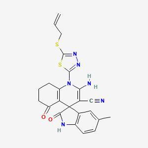 molecular formula C23H20N6O2S2 B4311693 2'-amino-5-methyl-2,5'-dioxo-1'-[5-(prop-2-en-1-ylsulfanyl)-1,3,4-thiadiazol-2-yl]-1,2,5',6',7',8'-hexahydro-1'H-spiro[indole-3,4'-quinoline]-3'-carbonitrile 