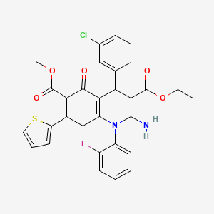 molecular formula C31H28ClFN2O5S B4311730 DIETHYL 2-AMINO-4-(3-CHLOROPHENYL)-1-(2-FLUOROPHENYL)-5-OXO-7-(2-THIENYL)-1,4,5,6,7,8-HEXAHYDRO-3,6-QUINOLINEDICARBOXYLATE 