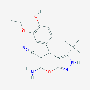 molecular formula C19H22N4O3 B431174 6-Amino-3-tert-butyl-4-(3-ethoxy-4-hydroxyphenyl)-1,4-dihydropyrano[2,3-c]pyrazole-5-carbonitrile 