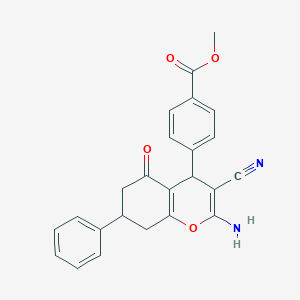 molecular formula C24H20N2O4 B431177 methyl 4-(2-amino-3-cyano-5-oxo-7-phenyl-5,6,7,8-tetrahydro-4H-chromen-4-yl)benzoate 