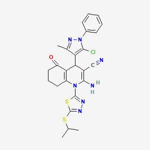 molecular formula C25H24ClN7OS2 B4311810 2-AMINO-4-(5-CHLORO-3-METHYL-1-PHENYL-1H-PYRAZOL-4-YL)-1-[5-(ISOPROPYLSULFANYL)-1,3,4-THIADIAZOL-2-YL]-5-OXO-1,4,5,6,7,8-HEXAHYDRO-3-QUINOLINECARBONITRILE 