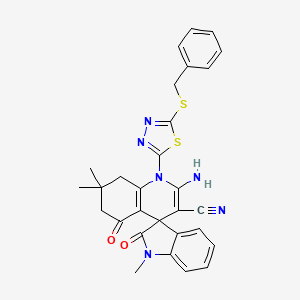 molecular formula C29H26N6O2S2 B4311816 2'-amino-1'-[5-(benzylthio)-1,3,4-thiadiazol-2-yl]-1,7',7'-trimethyl-2,5'-dioxo-1,2,5',6',7',8'-hexahydro-1'H-spiro[indole-3,4'-quinoline]-3'-carbonitrile 