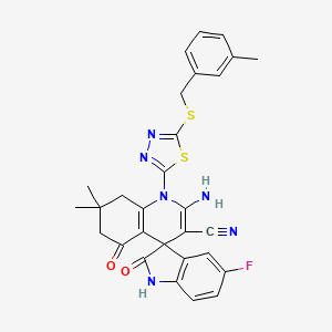 2'-amino-5-fluoro-7',7'-dimethyl-1'-{5-[(3-methylbenzyl)thio]-1,3,4-thiadiazol-2-yl}-2,5'-dioxo-1,2,5',6',7',8'-hexahydro-1'H-spiro[indole-3,4'-quinoline]-3'-carbonitrile