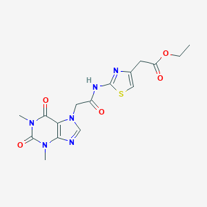 molecular formula C16H18N6O5S B431183 ethyl (2-{[(1,3-dimethyl-2,6-dioxo-1,2,3,6-tetrahydro-7H-purin-7-yl)acetyl]amino}-1,3-thiazol-4-yl)acetate CAS No. 349441-30-1
