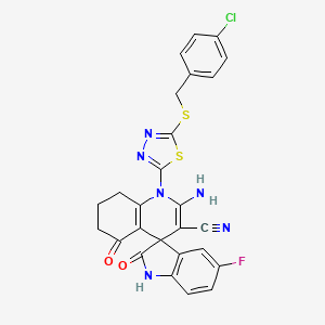 2'-amino-1'-{5-[(4-chlorobenzyl)thio]-1,3,4-thiadiazol-2-yl}-5-fluoro-2,5'-dioxo-1,2,5',6',7',8'-hexahydro-1'H-spiro[indole-3,4'-quinoline]-3'-carbonitrile