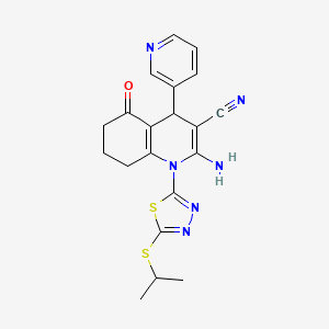 molecular formula C20H20N6OS2 B4311945 2-Amino-5-oxo-1-[5-(propan-2-ylsulfanyl)-1,3,4-thiadiazol-2-yl]-4-(pyridin-3-yl)-1,4,5,6,7,8-hexahydroquinoline-3-carbonitrile 