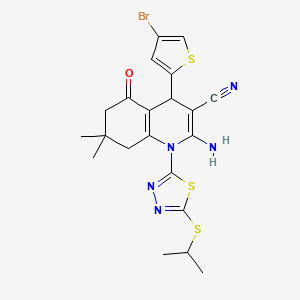 molecular formula C21H22BrN5OS3 B4311957 2-AMINO-4-(4-BROMO-2-THIENYL)-1-[5-(ISOPROPYLSULFANYL)-1,3,4-THIADIAZOL-2-YL]-7,7-DIMETHYL-5-OXO-1,4,5,6,7,8-HEXAHYDRO-3-QUINOLINECARBONITRILE 