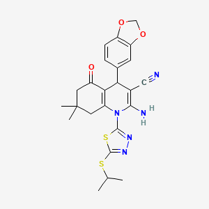 molecular formula C24H25N5O3S2 B4311961 2-AMINO-4-(1,3-BENZODIOXOL-5-YL)-1-[5-(ISOPROPYLSULFANYL)-1,3,4-THIADIAZOL-2-YL]-7,7-DIMETHYL-5-OXO-1,4,5,6,7,8-HEXAHYDRO-3-QUINOLINECARBONITRILE 