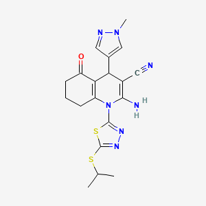 molecular formula C19H21N7OS2 B4311968 2-amino-4-(1-methyl-1H-pyrazol-4-yl)-5-oxo-1-[5-(propan-2-ylsulfanyl)-1,3,4-thiadiazol-2-yl]-1,4,5,6,7,8-hexahydroquinoline-3-carbonitrile 