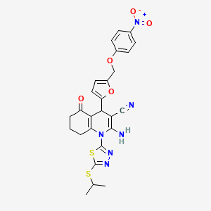 molecular formula C26H24N6O5S2 B4311972 2-AMINO-1-[5-(ISOPROPYLSULFANYL)-1,3,4-THIADIAZOL-2-YL]-4-{5-[(4-NITROPHENOXY)METHYL]-2-FURYL}-5-OXO-1,4,5,6,7,8-HEXAHYDRO-3-QUINOLINECARBONITRILE 