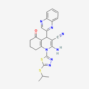 2-Amino-5-oxo-1-[5-(propan-2-ylsulfanyl)-1,3,4-thiadiazol-2-yl]-4-(quinoxalin-2-yl)-1,4,5,6,7,8-hexahydroquinoline-3-carbonitrile