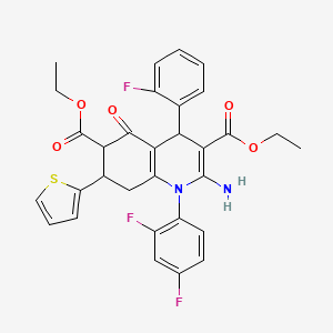 DIETHYL 2-AMINO-1-(2,4-DIFLUOROPHENYL)-4-(2-FLUOROPHENYL)-5-OXO-7-(2-THIENYL)-1,4,5,6,7,8-HEXAHYDRO-3,6-QUINOLINEDICARBOXYLATE