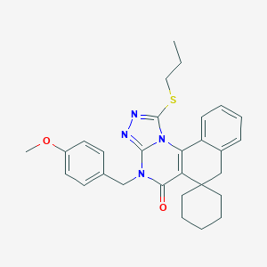 molecular formula C29H32N4O2S B431201 4-(4-methoxybenzyl)-1-(propylsulfanyl)-6,7-dihydrospiro(benzo[h][1,2,4]triazolo[4,3-a]quinazoline-6,1'-cyclohexane)-5(4H)-one CAS No. 373377-20-9