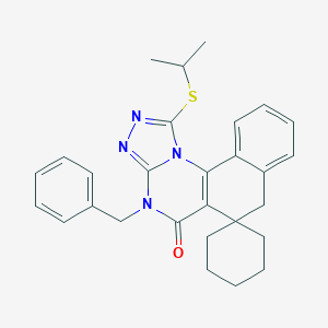 molecular formula C28H30N4OS B431202 1-(isopropylsulfanyl)-4-benzyl-6,7-dihydrospiro(benzo[h][1,2,4]triazolo[4,3-a]quinazoline-6,1'-cyclohexane)-5(4H)-one 