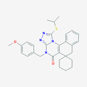 molecular formula C29H32N4O2S B431203 1-(isopropylsulfanyl)-4-(4-methoxybenzyl)-6,7-dihydrospiro(benzo[h][1,2,4]triazolo[4,3-a]quinazoline-6,1'-cyclohexane)-5(4H)-one CAS No. 374090-25-2