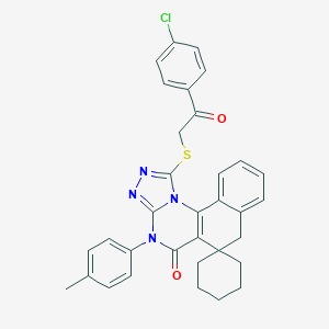 molecular formula C33H29ClN4O2S B431206 1-((2-(4-chlorophenyl)-2-oxoethyl)thio)-4-(p-tolyl)-4H-spiro[benzo[h][1,2,4]triazolo[4,3-a]quinazoline-6,1'-cyclohexan]-5(7H)-one 