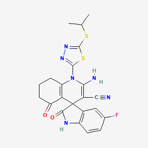 molecular formula C22H19FN6O2S2 B4312069 2'-amino-5-fluoro-2,5'-dioxo-1'-[5-(propan-2-ylsulfanyl)-1,3,4-thiadiazol-2-yl]-1,2,5',6',7',8'-hexahydro-1'H-spiro[indole-3,4'-quinoline]-3'-carbonitrile 