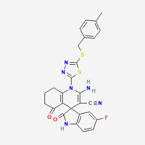 2'-amino-5-fluoro-1'-{5-[(4-methylbenzyl)thio]-1,3,4-thiadiazol-2-yl}-2,5'-dioxo-1,2,5',6',7',8'-hexahydro-1'H-spiro[indole-3,4'-quinoline]-3'-carbonitrile