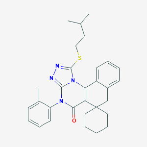 molecular formula C30H34N4OS B431208 1-(isopentylsulfanyl)-4-(2-methylphenyl)-6,7-dihydrospiro(benzo[h][1,2,4]triazolo[4,3-a]quinazoline-6,1'-cyclohexane)-5(4H)-one CAS No. 372502-27-7
