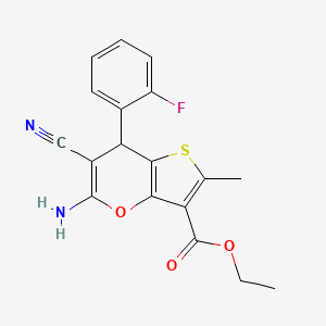 molecular formula C18H15FN2O3S B4312114 ethyl 5-amino-6-cyano-7-(2-fluorophenyl)-2-methyl-7H-thieno[3,2-b]pyran-3-carboxylate 