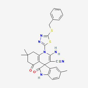 molecular formula C29H26N6O2S2 B4312134 2'-amino-1'-[5-(benzylthio)-1,3,4-thiadiazol-2-yl]-5,7',7'-trimethyl-2,5'-dioxo-1,2,5',6',7',8'-hexahydro-1'H-spiro[indole-3,4'-quinoline]-3'-carbonitrile 