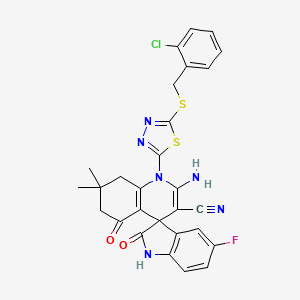 molecular formula C28H22ClFN6O2S2 B4312139 2'-amino-1'-{5-[(2-chlorobenzyl)thio]-1,3,4-thiadiazol-2-yl}-5-fluoro-7',7'-dimethyl-2,5'-dioxo-1,2,5',6',7',8'-hexahydro-1'H-spiro[indole-3,4'-quinoline]-3'-carbonitrile 