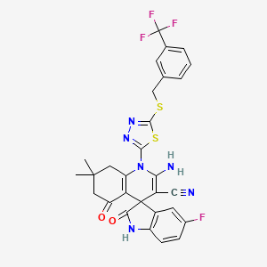 molecular formula C29H22F4N6O2S2 B4312147 2'-amino-5-fluoro-7',7'-dimethyl-2,5'-dioxo-1'-(5-{[3-(trifluoromethyl)benzyl]thio}-1,3,4-thiadiazol-2-yl)-1,2,5',6',7',8'-hexahydro-1'H-spiro[indole-3,4'-quinoline]-3'-carbonitrile 