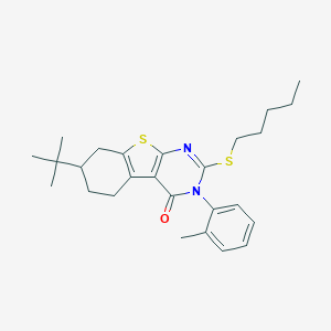 molecular formula C26H34N2OS2 B431218 7-tert-butyl-3-(2-methylphenyl)-2-(pentylsulfanyl)-5,6,7,8-tetrahydro[1]benzothieno[2,3-d]pyrimidin-4(3H)-one 