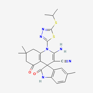 molecular formula C25H26N6O2S2 B4312181 2'-amino-1'-[5-(isopropylthio)-1,3,4-thiadiazol-2-yl]-5,7',7'-trimethyl-2,5'-dioxo-1,2,5',6',7',8'-hexahydro-1'H-spiro[indole-3,4'-quinoline]-3'-carbonitrile 