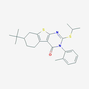 molecular formula C24H30N2OS2 B431221 7-tert-butyl-2-(isopropylsulfanyl)-3-(2-methylphenyl)-5,6,7,8-tetrahydro[1]benzothieno[2,3-d]pyrimidin-4(3H)-one 