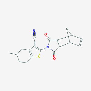 molecular formula C19H18N2O2S B431231 2-(3,5-Dioxo-4-azatricyclo[5.2.1.02,6]dec-8-en-4-yl)-5-methyl-4,5,6,7-tetrahydro-1-benzothiophene-3-carbonitrile 