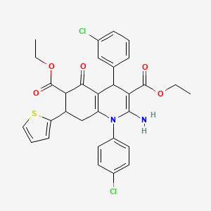 molecular formula C31H28Cl2N2O5S B4312316 DIETHYL 2-AMINO-4-(3-CHLOROPHENYL)-1-(4-CHLOROPHENYL)-5-OXO-7-(2-THIENYL)-1,4,5,6,7,8-HEXAHYDRO-3,6-QUINOLINEDICARBOXYLATE 