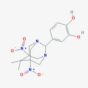 molecular formula C16H20N4O6 B431237 4-(6,6-Dimethyl-5,7-dinitro-1,3-diaza-tricyclo[3.3.1.1*3,7*]dec-2-yl)-benzene-1,2-diol 