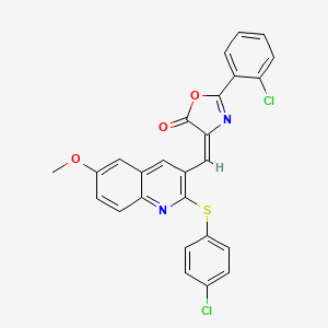 2-(2-CHLOROPHENYL)-4-((E)-1-{2-[(4-CHLOROPHENYL)SULFANYL]-6-METHOXY-3-QUINOLYL}METHYLIDENE)-1,3-OXAZOL-5(4H)-ONE