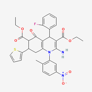 DIETHYL 2-AMINO-4-(2-FLUOROPHENYL)-1-(2-METHYL-5-NITROPHENYL)-5-OXO-7-(2-THIENYL)-1,4,5,6,7,8-HEXAHYDRO-3,6-QUINOLINEDICARBOXYLATE