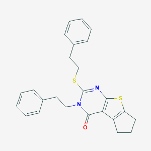 molecular formula C25H24N2OS2 B431252 3-(2-phenylethyl)-2-[(2-phenylethyl)sulfanyl]-3,5,6,7-tetrahydro-4H-cyclopenta[4,5]thieno[2,3-d]pyrimidin-4-one CAS No. 373368-05-9